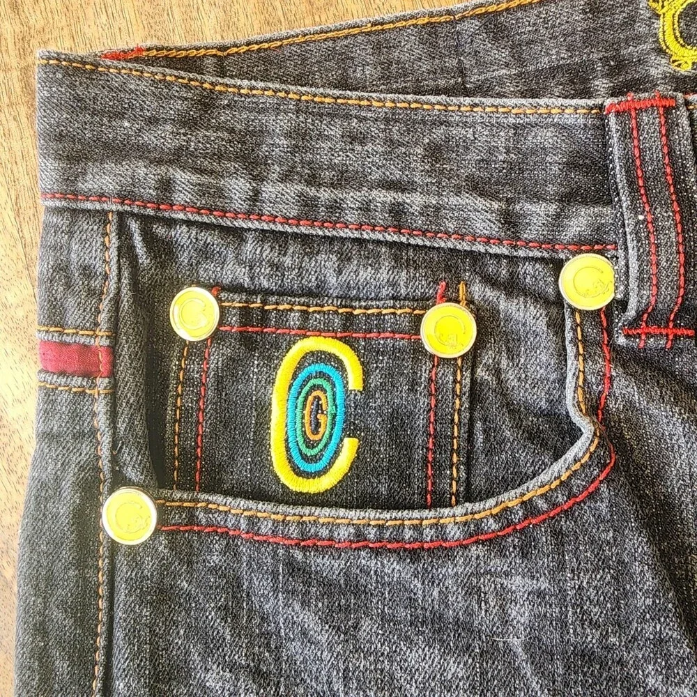 Coogi Shorts Mens 38 Gray Denim Bermuda Embroidered Logo Hip Hop Colorful